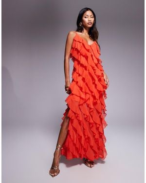 River Island Ruffle Detail Strappy Maxi Dress - Red
