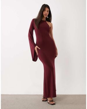 ASOS Slinky One Shoulder Maxi Dress With Trim And Backless Detail - Red