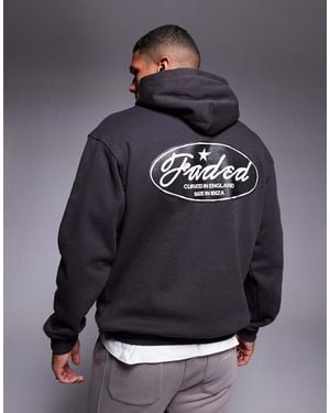 Faded Store Contrast Script Logo Back Hoodie - Grey