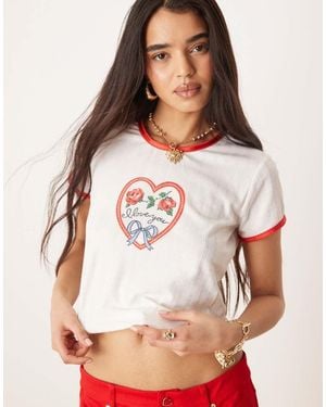 For Love & Lemons Baby-T-Shirt Met Hart Met 'I Love You' - Wit