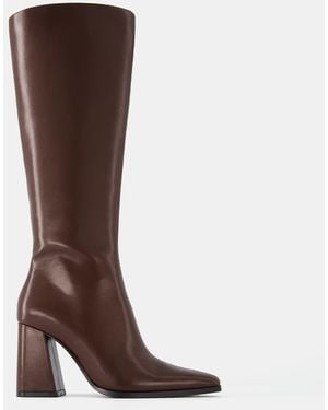 Bershka Block Heel Boots - Brown