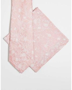 ASOS Floral Print Tie And Pocket Square - Pink