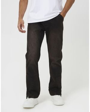 Brave Soul Loose Fit Denim Jeans With Split Hem - Black