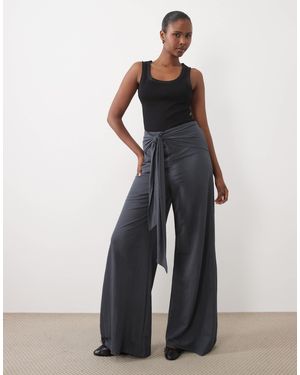 ASOS Jersey Tie Waist Detail Wide Leg Trouser - Blue