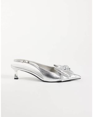 ASOS Wide Fit Stardust Bow Detail Slingback Kitten Heels - White
