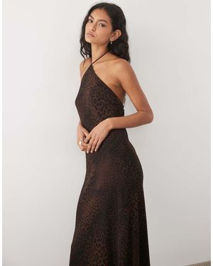 Mango Halternek Midi Jurk Met Luipaardprint - Zwart