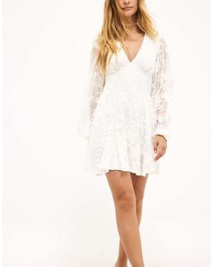 NA-KD Embroidered Chiffon Long Sleeve Mini Dress - White
