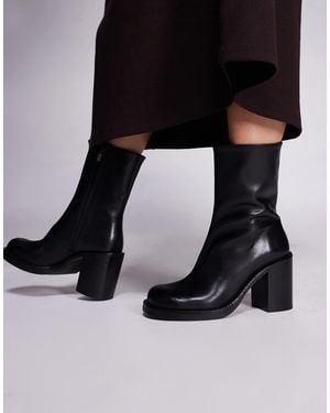 ASOS Remy Premium Leather Heeled Ankle Boots - Black