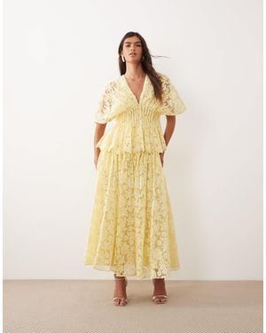 ARRANGE Floral Embroidered Cinched Waist Pleated Top - Natural