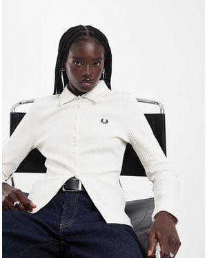 Fred Perry Langärmliges polohemd mit breiter rippstruktur und durchgehender knopfleiste - Blau