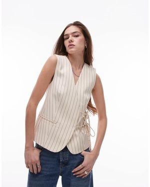 TOPSHOP Chaleco De Traje Beis Con Raya Diplomática Y Lazada En El Lateral De -Neutro