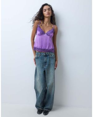Miss Selfridge Satin And Lace Cami Top - Purple