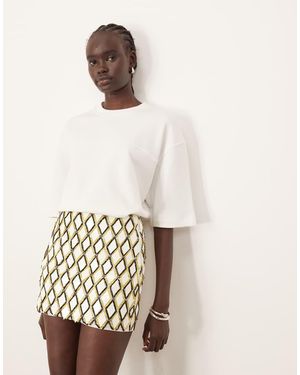 ARRANGE Minifalda Blanca Con Diseño Enrejado Geométrico Y Abalorios De - Neutro