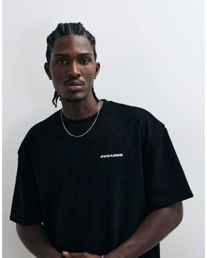 PEGADOR T-shirt oversize en maille côtelée douce à logo lagos - Noir