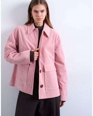 TOPSHOP Veste coupe carrée en imitation daim avec poches plaquées - Rose