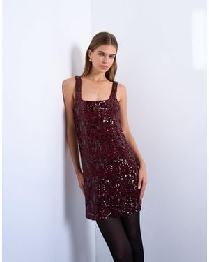TOPSHOP Sequin Scoop Neck Mini Dress - Red