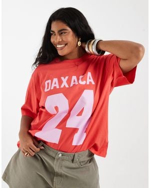ASOS Asos Design Curve Oversized T-shirt With Oaxaca Varsity Graphic - Red