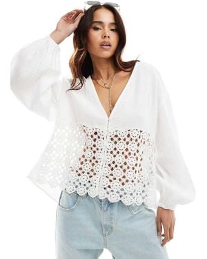 Stradivarius Lace Detail Blouse - White