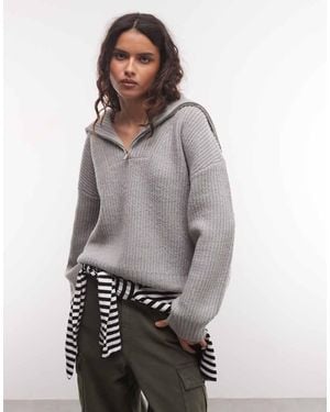French Connection Ribbed Quarter Zip Jumper - Grey