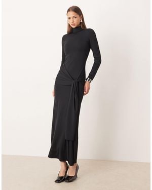 Gina Tricot Soft Tie Front Knot Long Sleeve Maxi Dress With Low Back - Natural