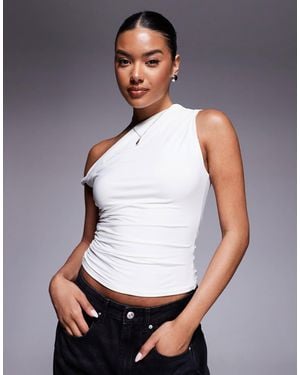 Kaiia Exclusive Double Layered Slinky Off Shoulder Top - White