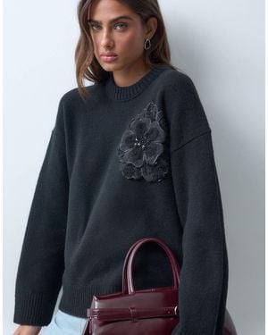 ASOS Langärmliger pullover mit blumenstickerei-detail - Blau