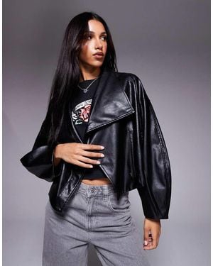 River Island Faux Leather Cropped Biker Jacket - Grey