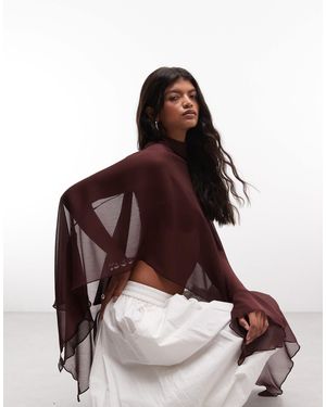 Reclaimed Vintage Sheer Chiffon Poncho - Red
