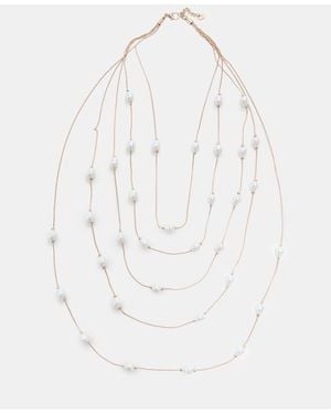 Stradivarius Collana Multifilo Con Perle Sintetiche Dorate - Bianco
