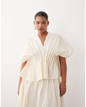 ARRANGE Curve Crinkle Texture Cinched Waist Top Co Ord - White