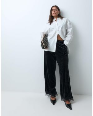Vila Curve Hose mit spitzenbesatz, wide-leg, aus samt - Grau