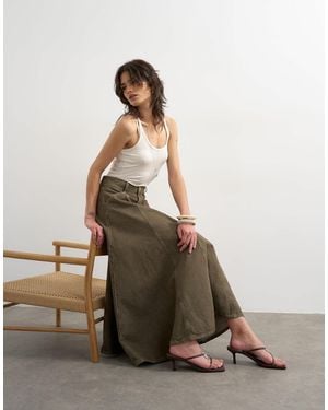 TOPSHOP Denim Circle Seamed Maxi Skirt - Green