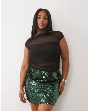ASOS Asos Design Curve Mixed Sequin Mini Skirt - Green