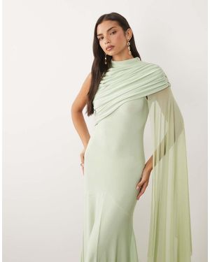 ASOS Mesh Overlay Cape Maxi Dress With Godets - Green
