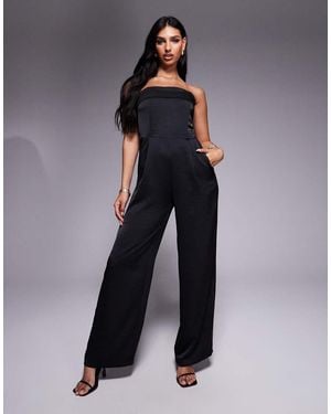 TFNC London Satin Bandeau Wide Leg Jumpsuit - Blue