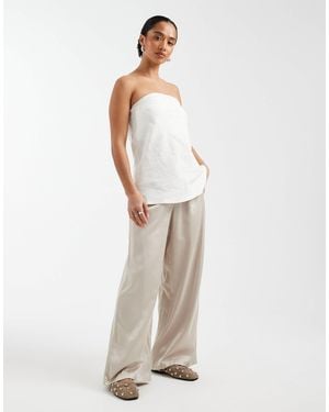 Only Petite Wide Leg Satin Feel Trouser - White