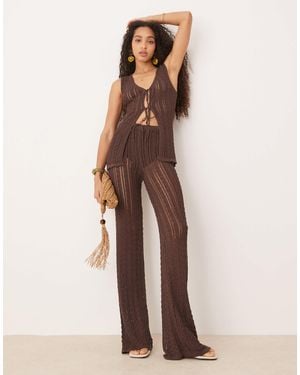 Mango Crochet Straight Leg Pants Co-ord - Natural