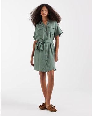 Vero Moda Mini Shirt Dress With Pockets - Green