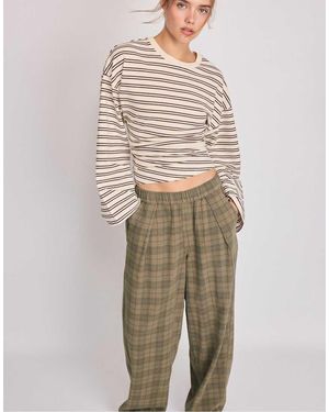 Stradivarius Checked Wide Straight-leg Trousers - Natural