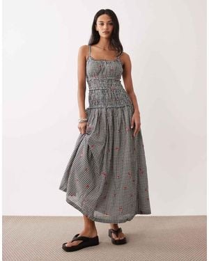 Abercrombie & Fitch Smocked Drop Waist Maxi Dress - Grey