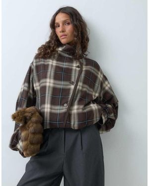 ASOS Giacca Bomber Leggera Oversize Con Collo A Imbuto Asimmetrico A Quadri - Grigio