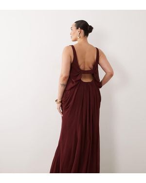 ASOS Asos Design Curve Blouson Maxi Jurk Met Drapering En Lage Rug - Paars