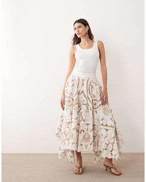 ARRANGE Embroidered Cut Out Full Maxi Skirt - Natural