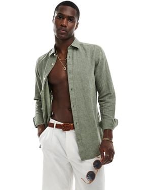 Only & Sons Linen Mix Long Sleeve Shirt - Gray