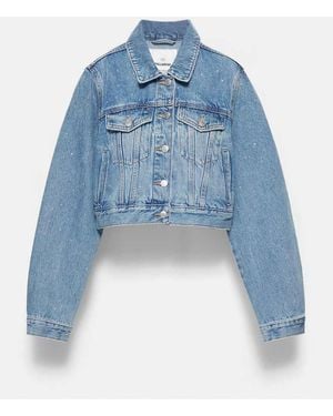 Pull&Bear Shimmery Cropped Denim Jacket - Blue
