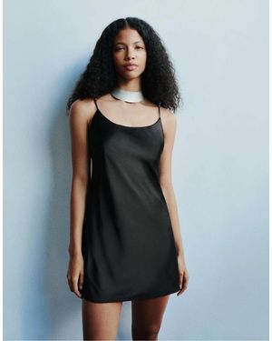 Pull&Bear Short Satin Strappy Dress - Black