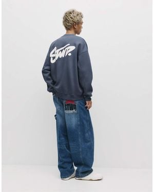 Pull&Bear Round Neck Stwd Sweatshirt - Blue