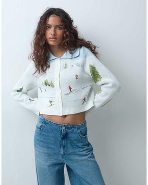 House Of Sunny Ski Tripped Jacquard Cardigan - Blue