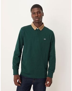 GANT Cord Collar Long Sleeve Polo Shirt - Green