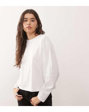 Collusion T-Shirt Squadrata A Maniche Lunghe Bianca - Bianco